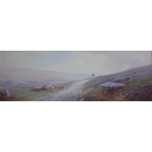 631 - JOHN WHITE (1851-1933) DROVING SHEEP ON A MOORLAND TRACK Signed, watercolour and bodycolour 18 x 53c... 