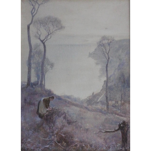 633 - JOHN WHITE (1851-1933) A HARVEST FOR THE HEARTH, BEER VILLAGE AND BAY, EAST DEVON Signed, watercolou... 