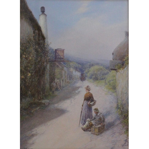 634 - JOHN WHITE (1851-1933) WAITING FOR THE COACH OUTSIDE THE SHIP INN AT PORLOCK, SOMERSET Signed, water... 