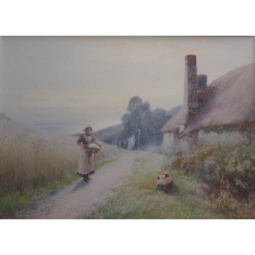 644 - JOHN WHITE (1851-1933) CHILDHOOD DAYS: THE COTTAGE BY THE SEA, BRANSCOMBE, EAST DEVON Signed, titled... 