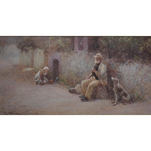 645 - JOHN WHITE (1851-1933) HELPING GRANDAD Signed, watercolour and bodycolour 25 x 49cm. ++ Good conditi... 