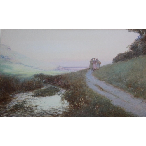 650 - JOHN WHITE (1851-1933) THE BROOK AND THE SEA, BRANSCOMBE Signed, watercolour and bodycolour 27.5 x 4... 