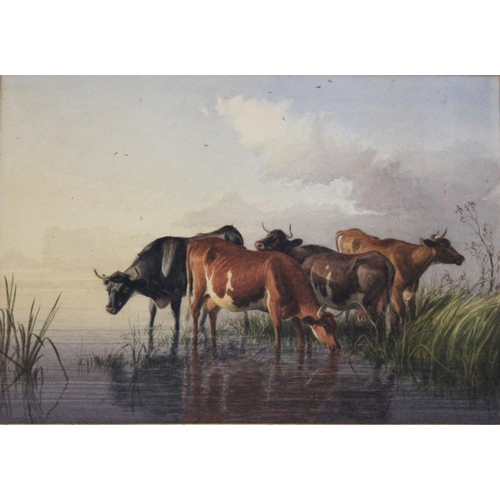 656 - THOMAS SIDNEY COOPER, RA (1803-1902) CATTLE WATERING Signed and dated 1882, watercolour 24.5 x 35cm.... 
