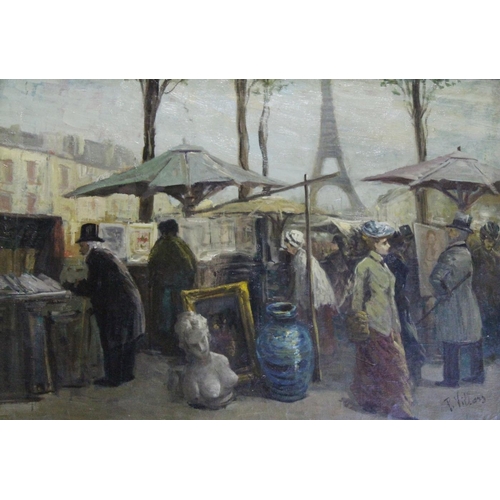 744 - P** VILLARS (20th Century) BROWSING IN LES BROCANTES, PARIS Signed, oil on canvas 46.5 x 67cm. ++ Li... 
