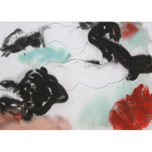 775 - EDWARD PIPER (1938-1990) RECLINING NUDE, WITH BLACK BOA Stamped verso by the artist's son, dated 28... 