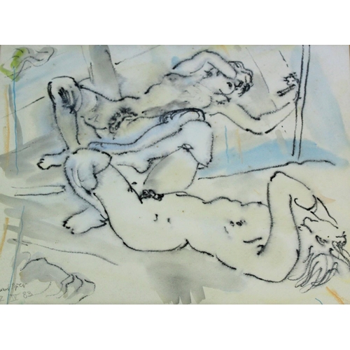776 - EDWARD PIPER (1938-1990) NUDE REFLECTION Signed and dated 12 IV 83, charcoal, watercolour and paste... 
