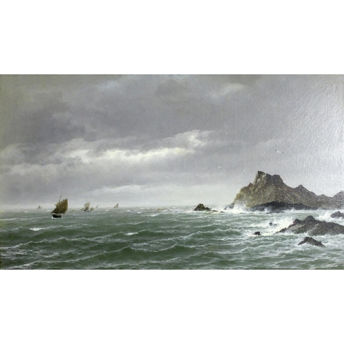 732 - DAVID JAMES (1853-1904) ROCKY COASTAL SCENES WITH SAILING BOATS A pair, both signed and dated 83, oi... 