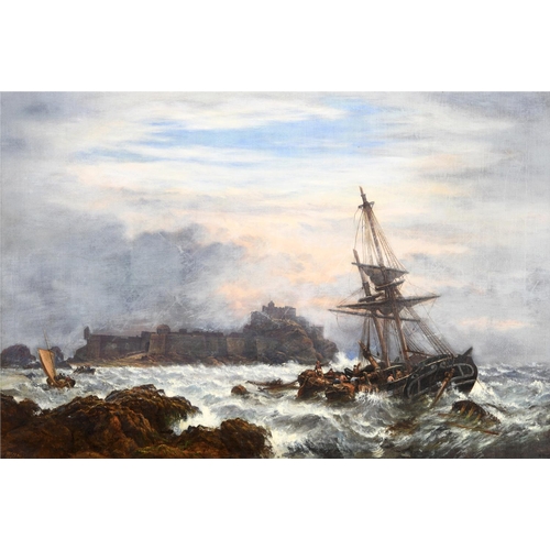 734 - WILLIAM HENRY MASON (Fl.1858-1885) FISHING BOATS IN ROUGH WEATHER OFF ELIZABETH CASTLE, JERSEY Signe... 