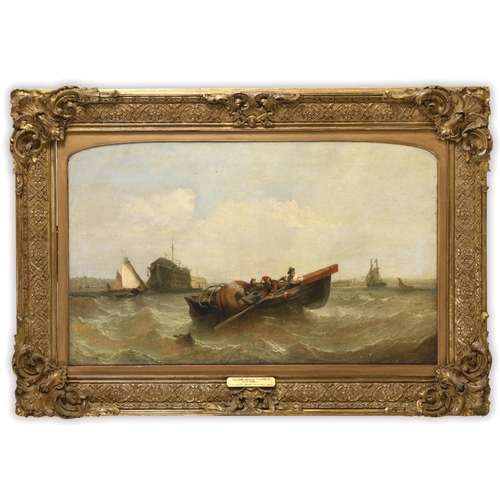 735 - WILLIAM ADOLPHUS KNELL (1801-1875) SCENE ON THE THAMES Signed, oil on canvas 82.5 x 135.5cm. Exhibit... 