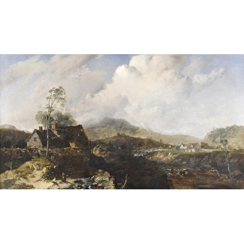 737 - JOHN WRIGHT OAKES (1820-1887) AN OLD MILL COTTAGE IN THE WELSH HILLS Signed and inscribed with artis... 