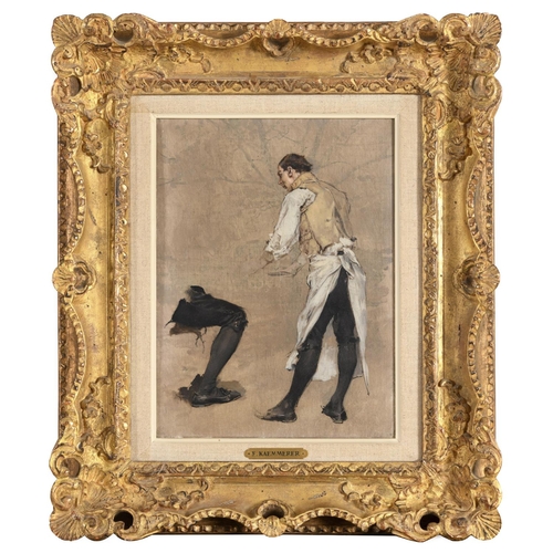 747 - FREDERIK HENDRIK KAEMMERER (1839-1902) THE VALET: A STUDY Oil on fine linen canvas laid on board 34 ... 