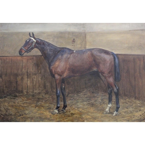 773 - LIONEL EDWARDS (1878-1966) BAY HORSE IN A STABLE A pair, both signed and dated 1905, watercolour Ea... 