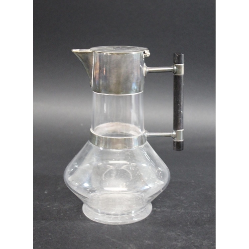 882 - ARTS & CRAFTS CLARET JUG - MAPPIN BROTHERS in the manner of Christopher Dresser, with a glass body a... 