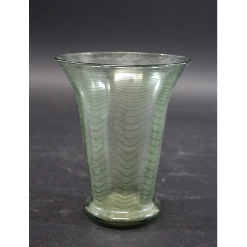 883 - WHITEFRIARS GLASS VASE a circa 1930's 'threaded' designed vase, the green tinted vase with wavy effe... 