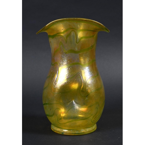 884 - LOETZ STYLE IRIDESCENT GLASS VASE the iridescent yellow glass vase with a green trailing design, wit... 