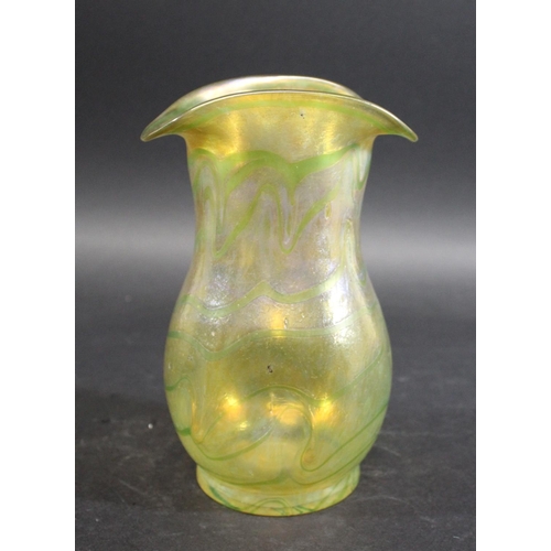 884 - LOETZ STYLE IRIDESCENT GLASS VASE the iridescent yellow glass vase with a green trailing design, wit... 