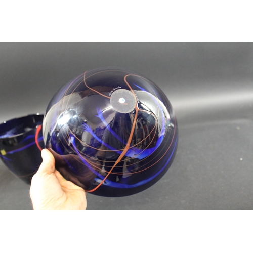 888 - MORAG GORDON CONTEMPORARY GLASS including a large cased blue glass vase etched with two elongated fi... 