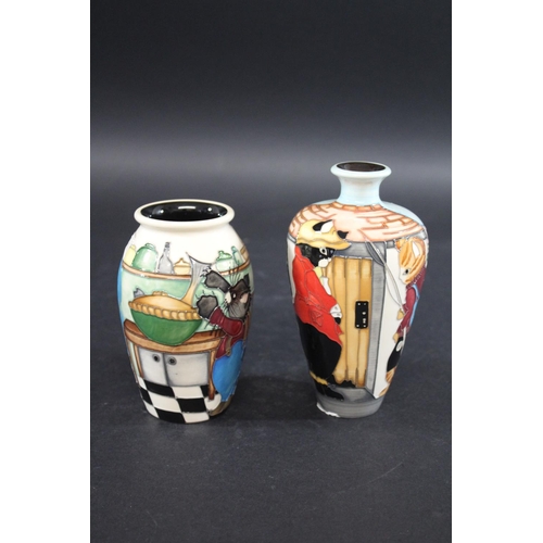 892 - MOORCROFT TRIAL VASES two trial vases including Lasagne, painted with two cats making pies in a kitc... 