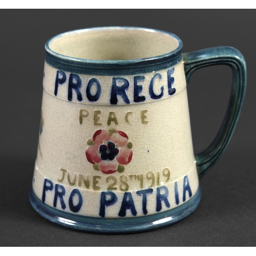 897 - MOORCROFT WWI TANKARD - LADY LIBERTY an interesting tankard to commemorate the end of WWI, inscribed... 