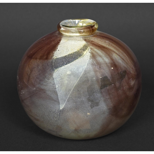 911 - MDINA GLASS VASE - MICHAEL HARRIS with a shallow circular neck and globular body, with a green and b... 
