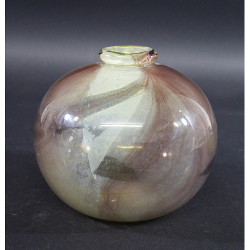 911 - MDINA GLASS VASE - MICHAEL HARRIS with a shallow circular neck and globular body, with a green and b... 