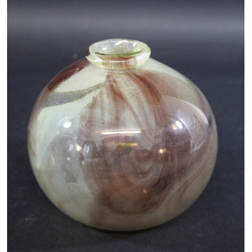 911 - MDINA GLASS VASE - MICHAEL HARRIS with a shallow circular neck and globular body, with a green and b... 