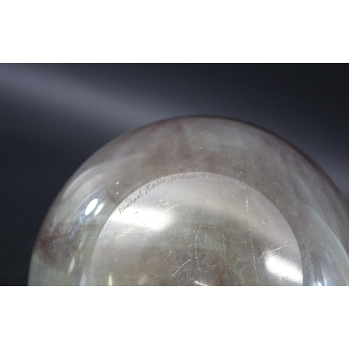 911 - MDINA GLASS VASE - MICHAEL HARRIS with a shallow circular neck and globular body, with a green and b... 