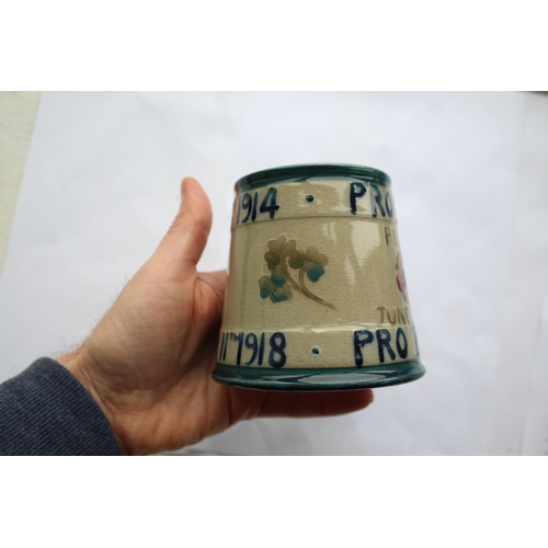 897 - MOORCROFT WWI TANKARD - LADY LIBERTY an interesting tankard to commemorate the end of WWI, inscribed... 