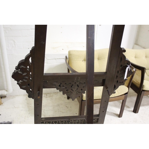 875 - MOORISH ARTIST EASEL early 20thc, a hardwood easel with carved and inlaid decoration and bobbin turn... 