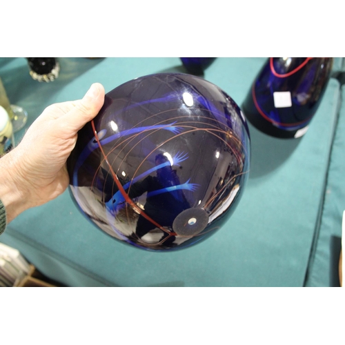 888 - MORAG GORDON CONTEMPORARY GLASS including a large cased blue glass vase etched with two elongated fi... 