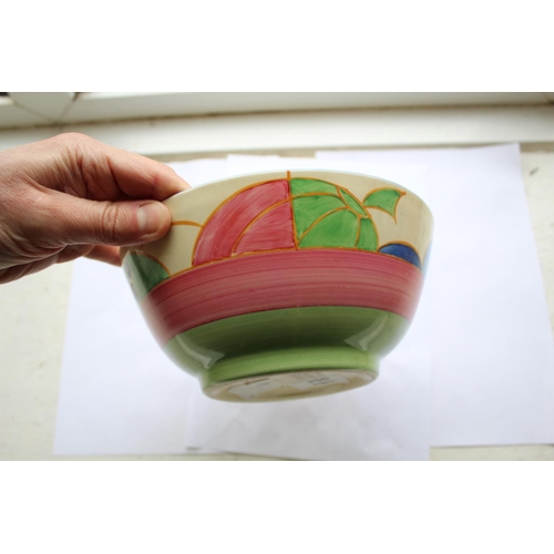 904 - CLARICE CLIFF BIZARRE BOWL a bowl in the Melon design, with a blue painted rim and inside rim. Marke... 