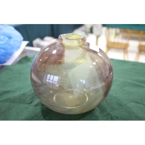 911 - MDINA GLASS VASE - MICHAEL HARRIS with a shallow circular neck and globular body, with a green and b... 