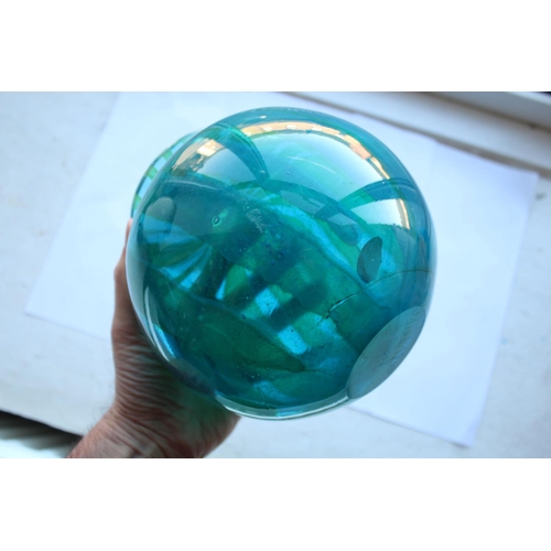 913 - MDINA GLASS VASE - 1977 with a shallow circular neck and globular body, with a turquoise and yellow ... 