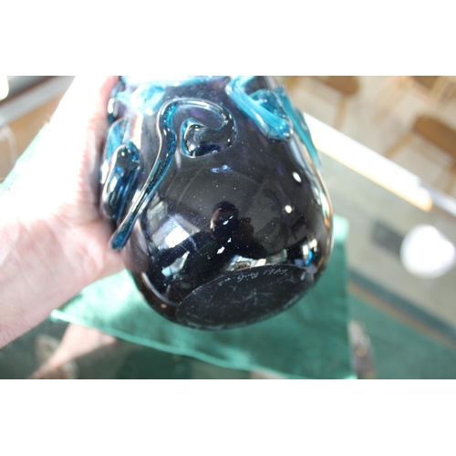 914 - LARGE MDINA GLASS VASE - MICHAEL HARRIS, 1969 an unusual cylindrical purple glass vase, with applied... 