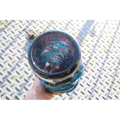 914 - LARGE MDINA GLASS VASE - MICHAEL HARRIS, 1969 an unusual cylindrical purple glass vase, with applied... 