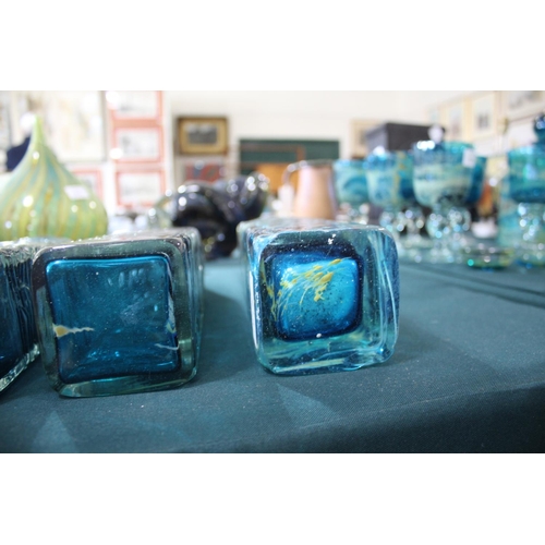 915 - MDINA GLASS BOTTLE VASES three large bottle shaped vases, each with slender necks and square shaped ... 