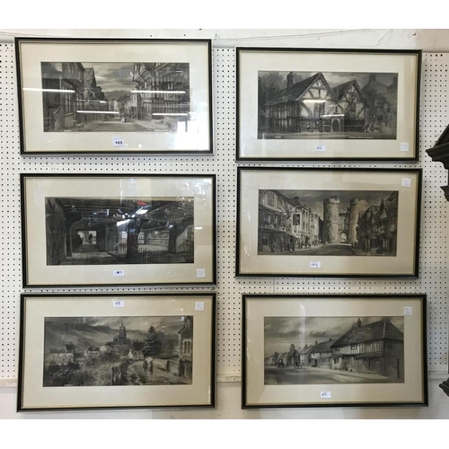 103 - C Russell - Six Large Framed Grey Wash Drawings, Canterbury, Steyning, Winchester, Tarbert, Rye etc