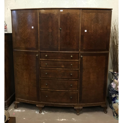 472 - 1920's Walnut and Banded Three Door Wardrobe with Drawers