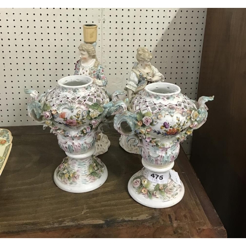 475 - Royal Copenhagen Figure Candlesticks (A/F) and a Pair of Vases