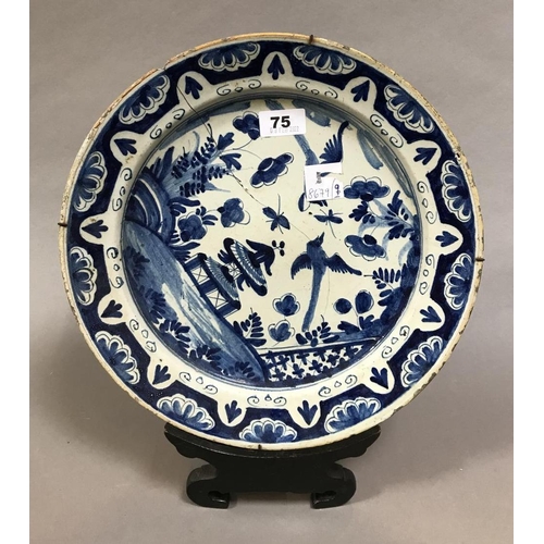 75 - 18thC Delft Blue & White Plate (A/F)