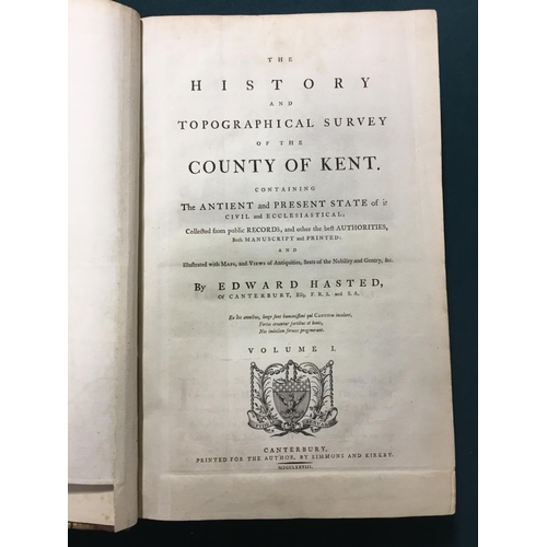 49 - Hasted, Edward. The History and Topographical Survey of the County of Kent, 4 volumes, first edition... 