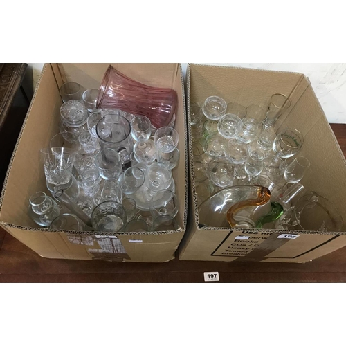 198 - Two Boxes of Assorted Drinking Glasses, Jugs etc