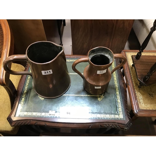 211 - Two Handled Copper Jug with Crest and a Copper Ale Measure