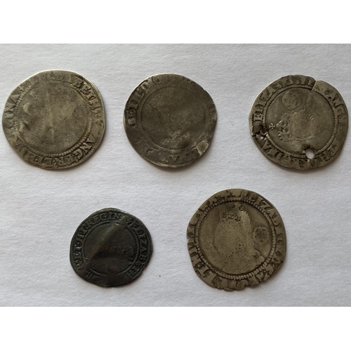 1000 - A COLLECTION OF SIX ELIZABETH HAMMERED SILVER COINS. Elizabeth I Sixpence for 1567, 1573 (pierced), ... 