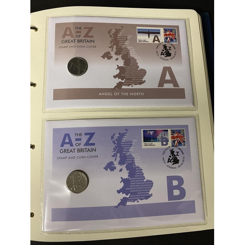 1156 - THE 2018 10 PENCE COIN COVERS ALBUM. A complete album of the 26 uncirculated Alphabet 10 pence piece... 