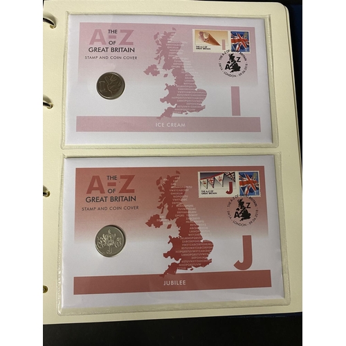 1156 - THE 2018 10 PENCE COIN COVERS ALBUM. A complete album of the 26 uncirculated Alphabet 10 pence piece... 