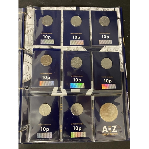 1157 - TWO SETS OF 2018 10 PENCE ALPHABET COINS. An album containing two sets of the 26 uncirculated 'early... 