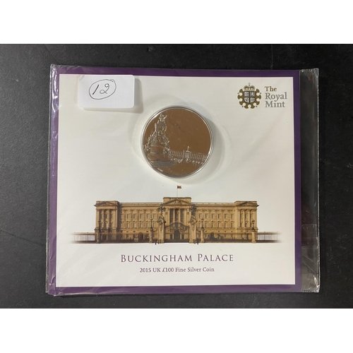 1162 - A ROYAL MINT 2015 £100 SILVER COIN. A 2015 Buckingham Palace, UK £100 Fine Silver Coin, 62.86g, in o... 