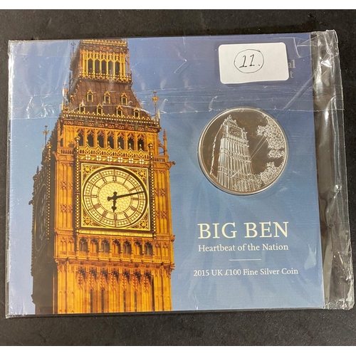 1163 - A ROYAL MINT 2015 £100 SILVER COIN. A 2015 Big Ben, Heratbeat of the Nation, £100 Fine Silver Coin, ... 