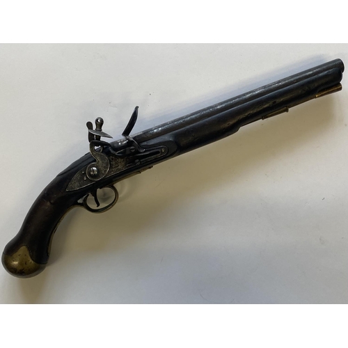 401 - AN 1801 PATTERN SEA SERVICE PISTOL. With a 30.5cm tapering barrel, flintlock action with side plate ... 